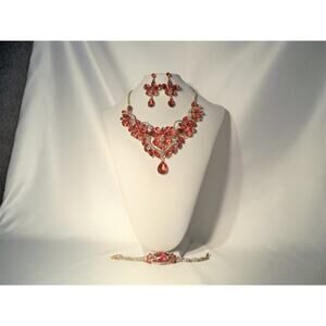 Red rhinestone necklace set wedding MOB necklace, prom homecoming party necklace